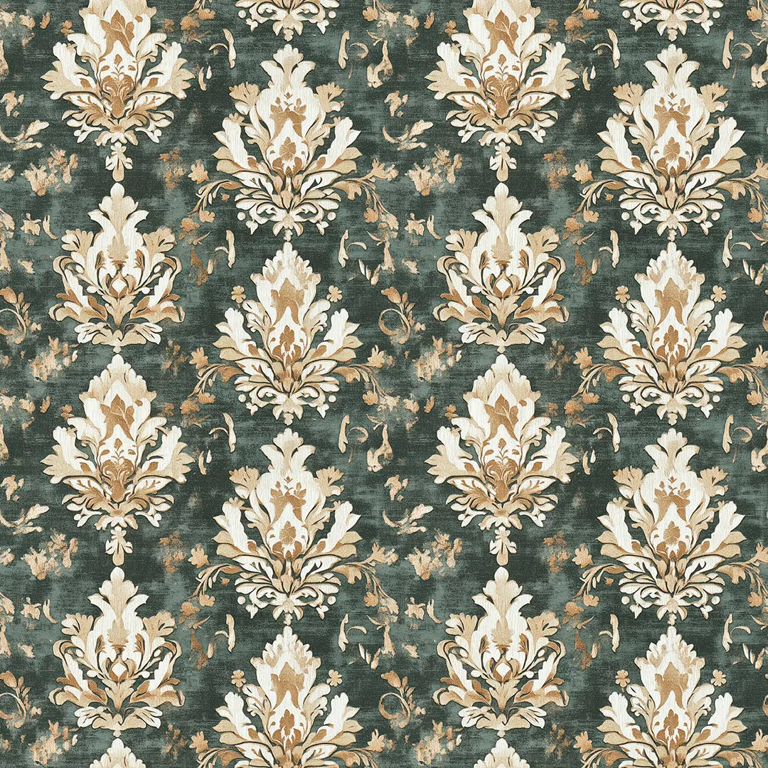 gilded teal heritage damask - wallcreatives