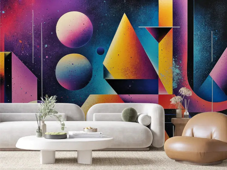 vibrant celestial geometry mural - wallcreatives
