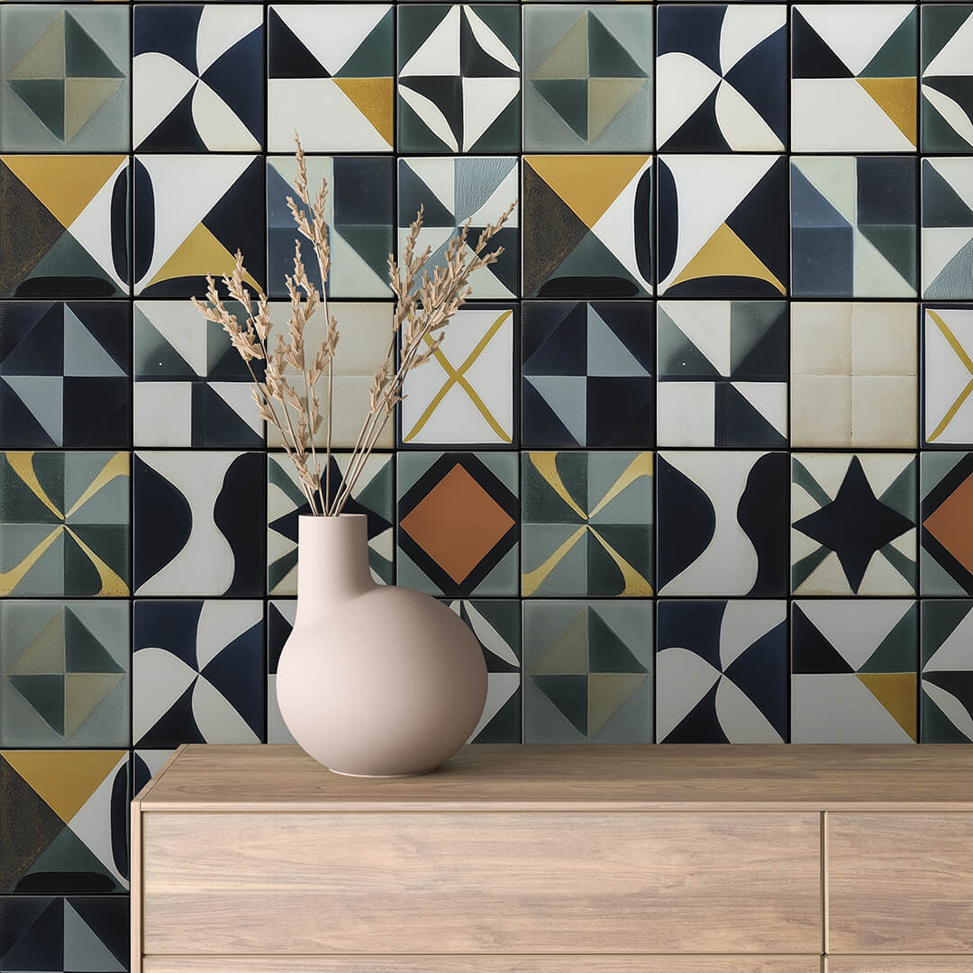 modernist geometric mosaic wall