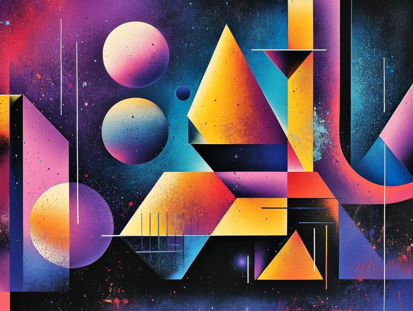 vibrant celestial geometry mural - wallcreatives