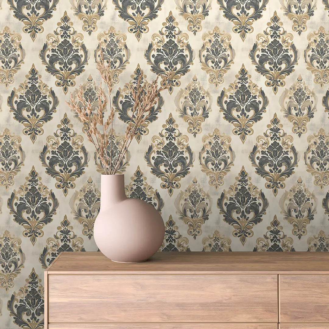 gilded slate manor damask - wallcreatives
