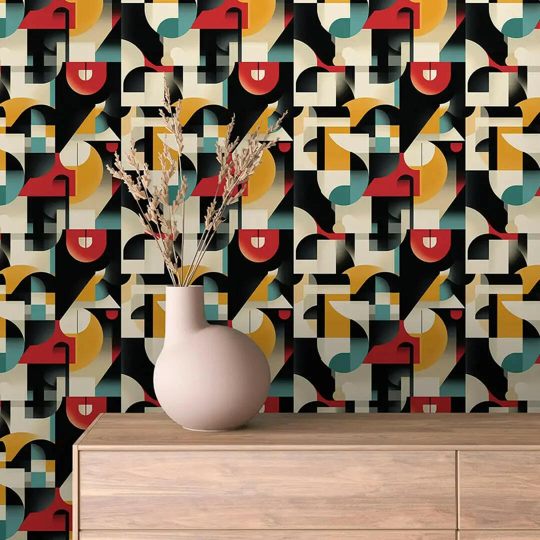 retro metro geometric mural - wallcreatives