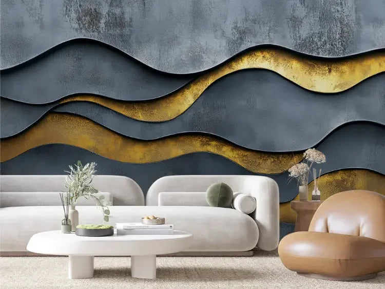molten gold and slate waves - wallcreatives