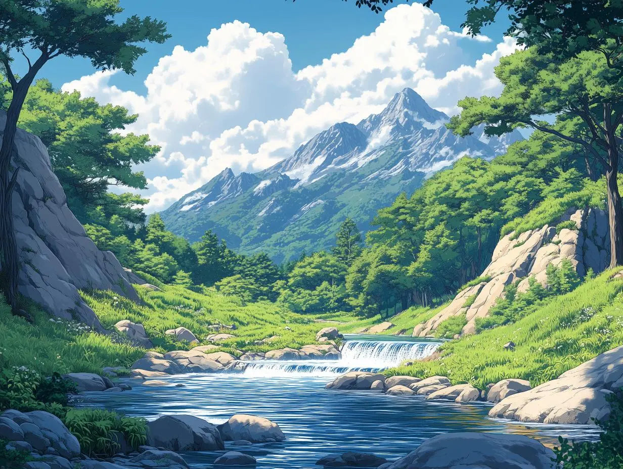 serene mountain river valley - wallcreatives