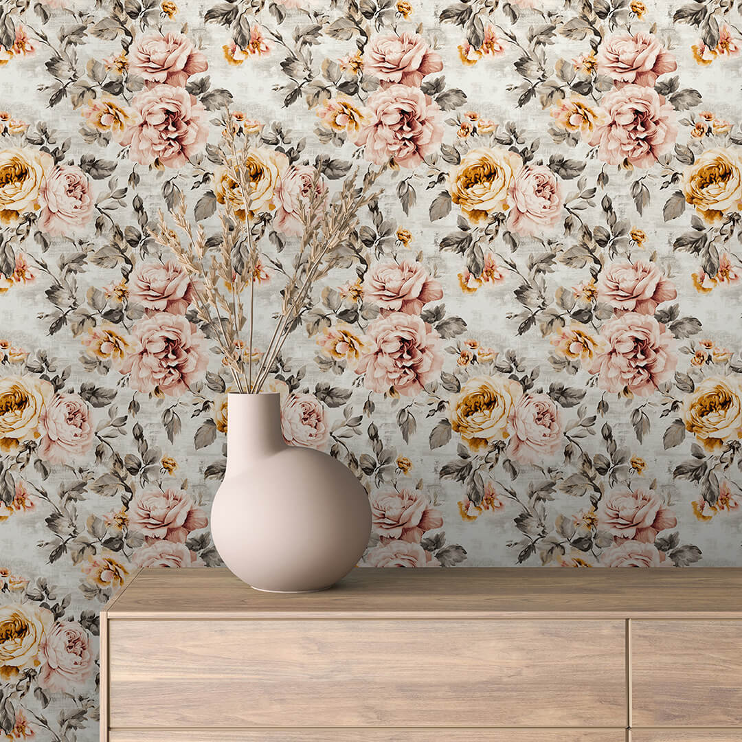 faded grandeur rose wallpaper - wallcreatives