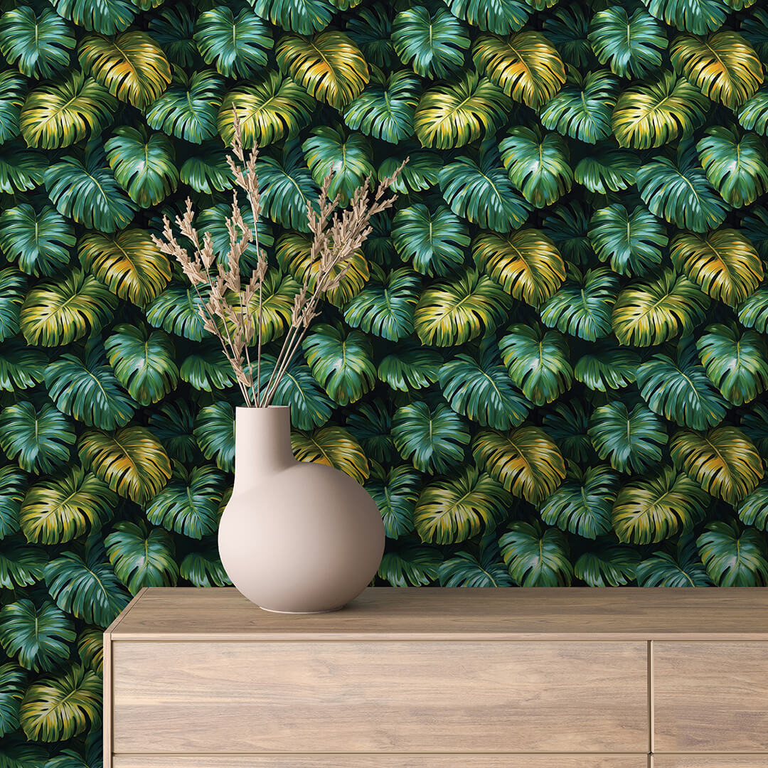 gilded monstera leaf tapestry - wallcreatives