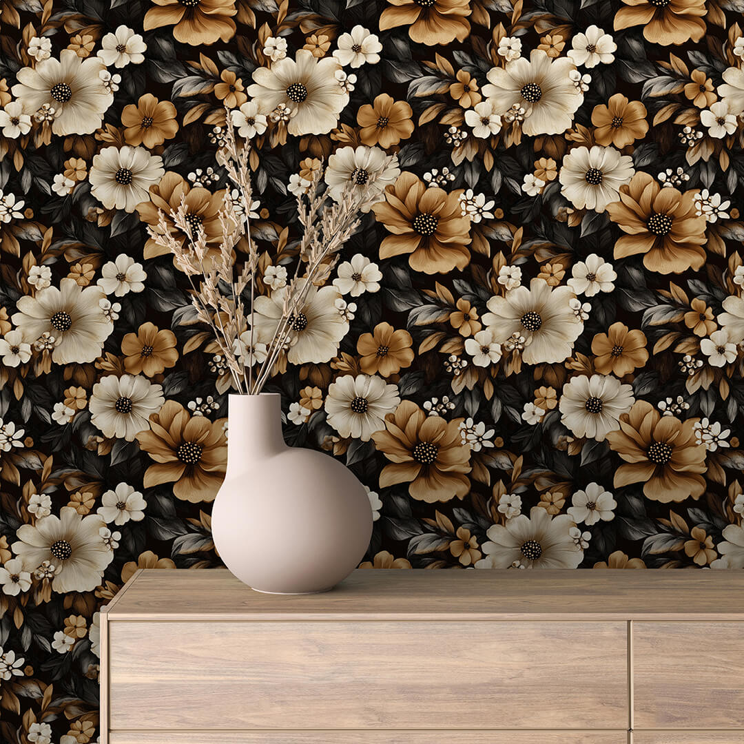 golden sepia blooms wallpaper - wallcreatives