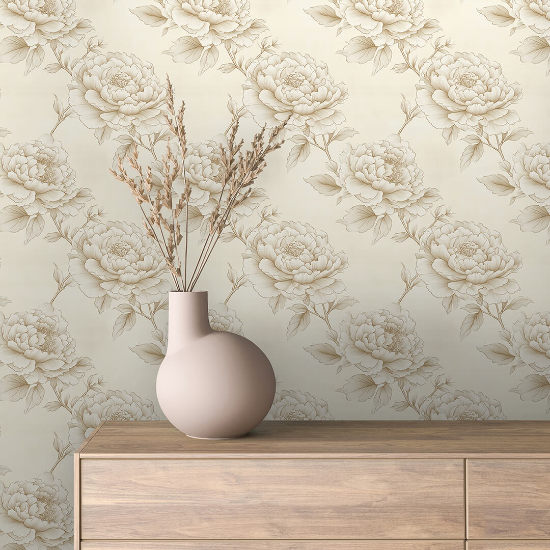golden sepia peony sketch - wallcreatives