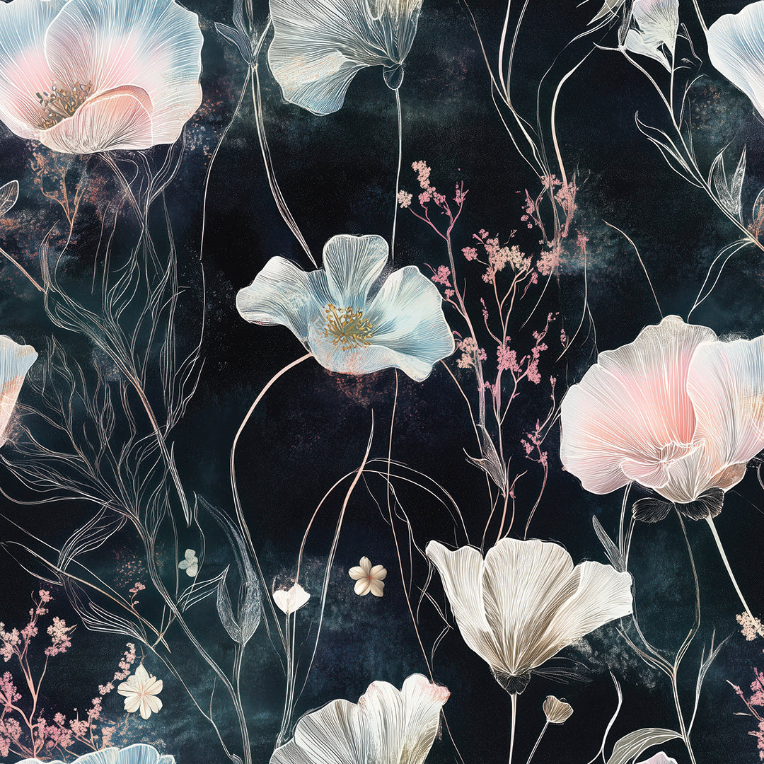 luminous floral nocturne - wallcreatives