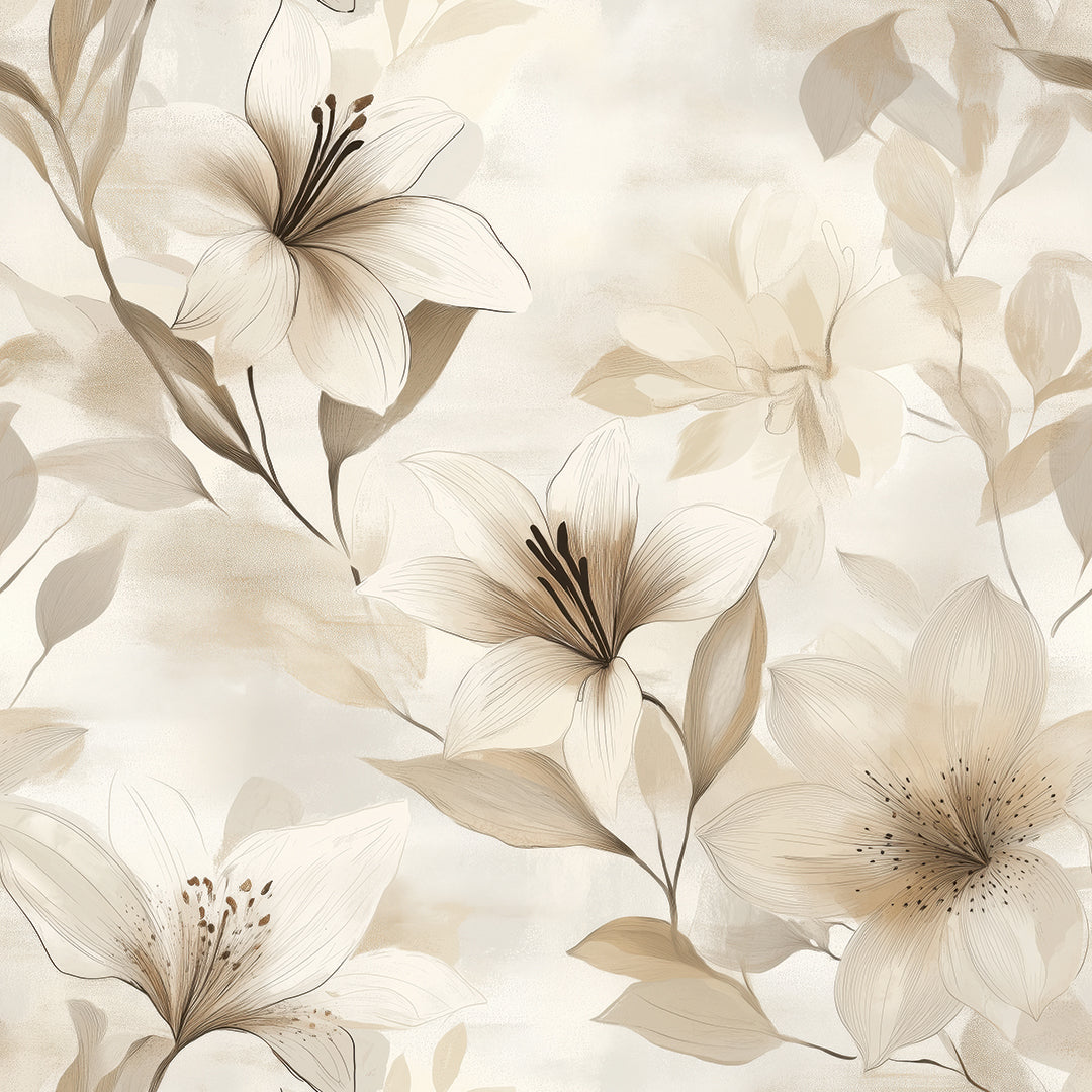 serene lily sketch wallpaper - wallcreatives