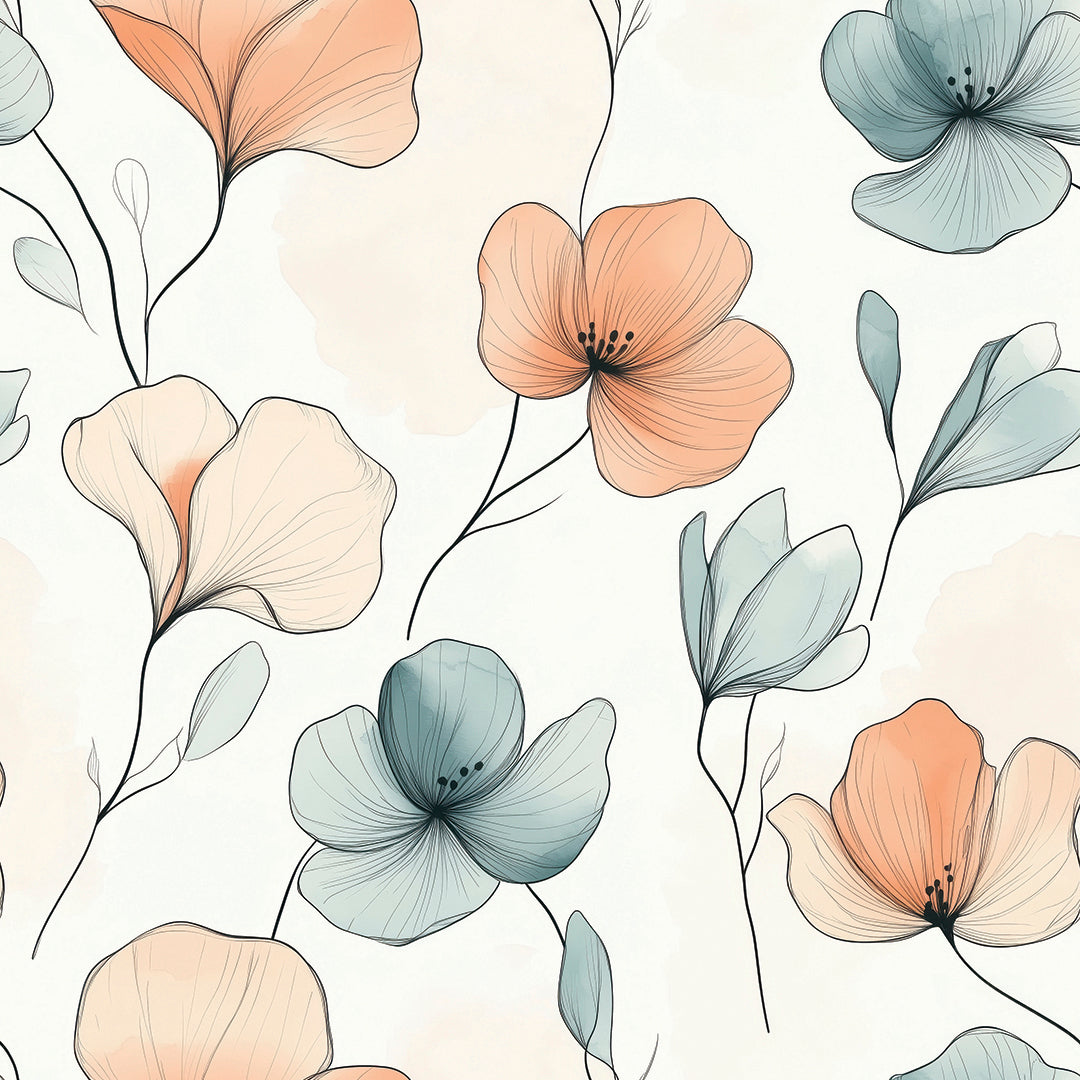 whispering blooms in teal and coral - wallcreatives