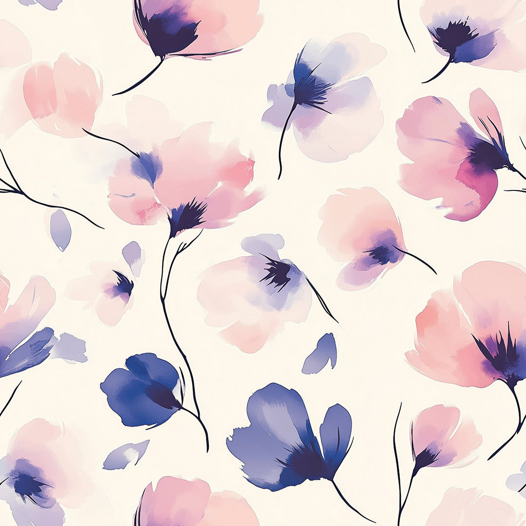 whispering blooms watercolor mural - wallcreatives
