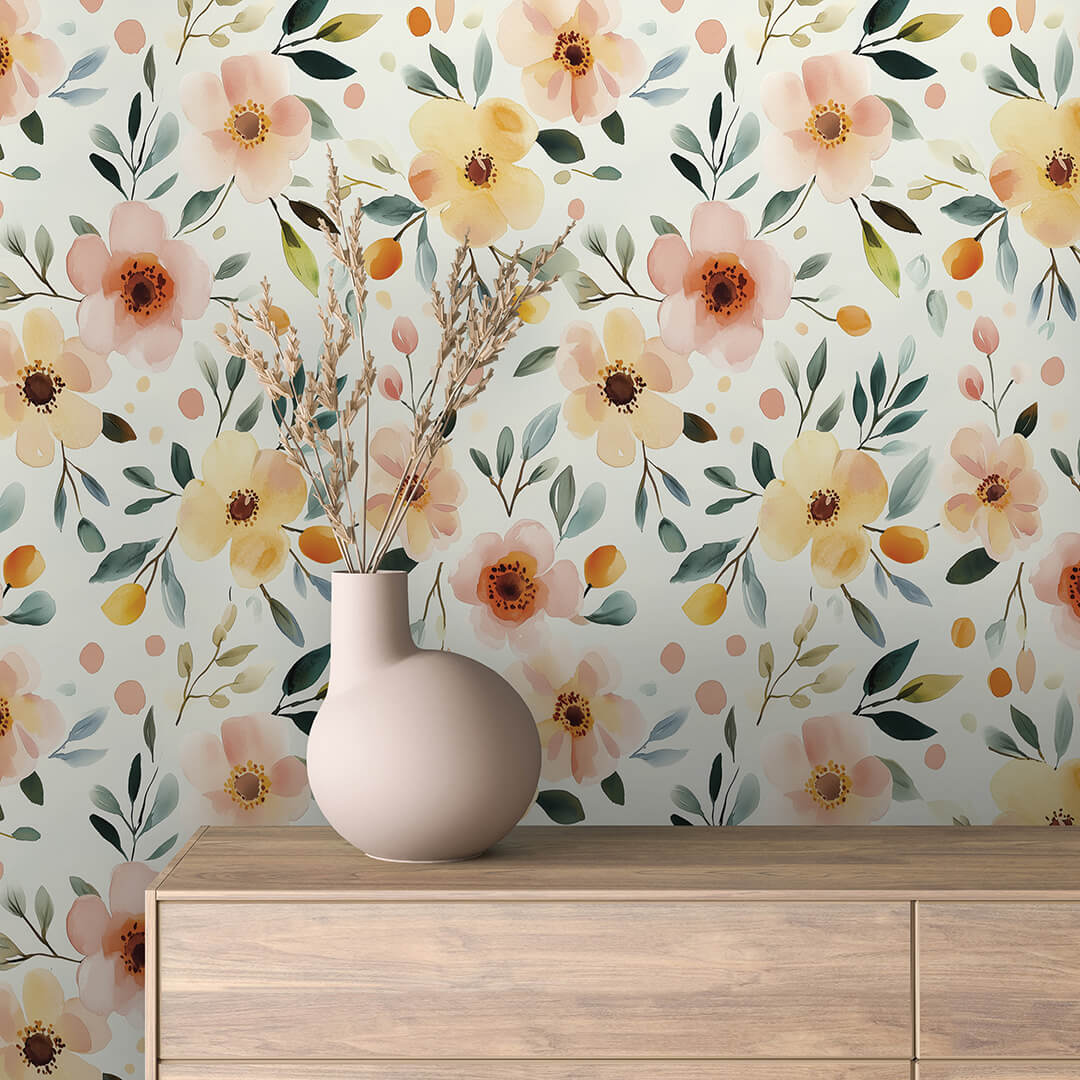 whispering peach & sage garden - wallcreatives