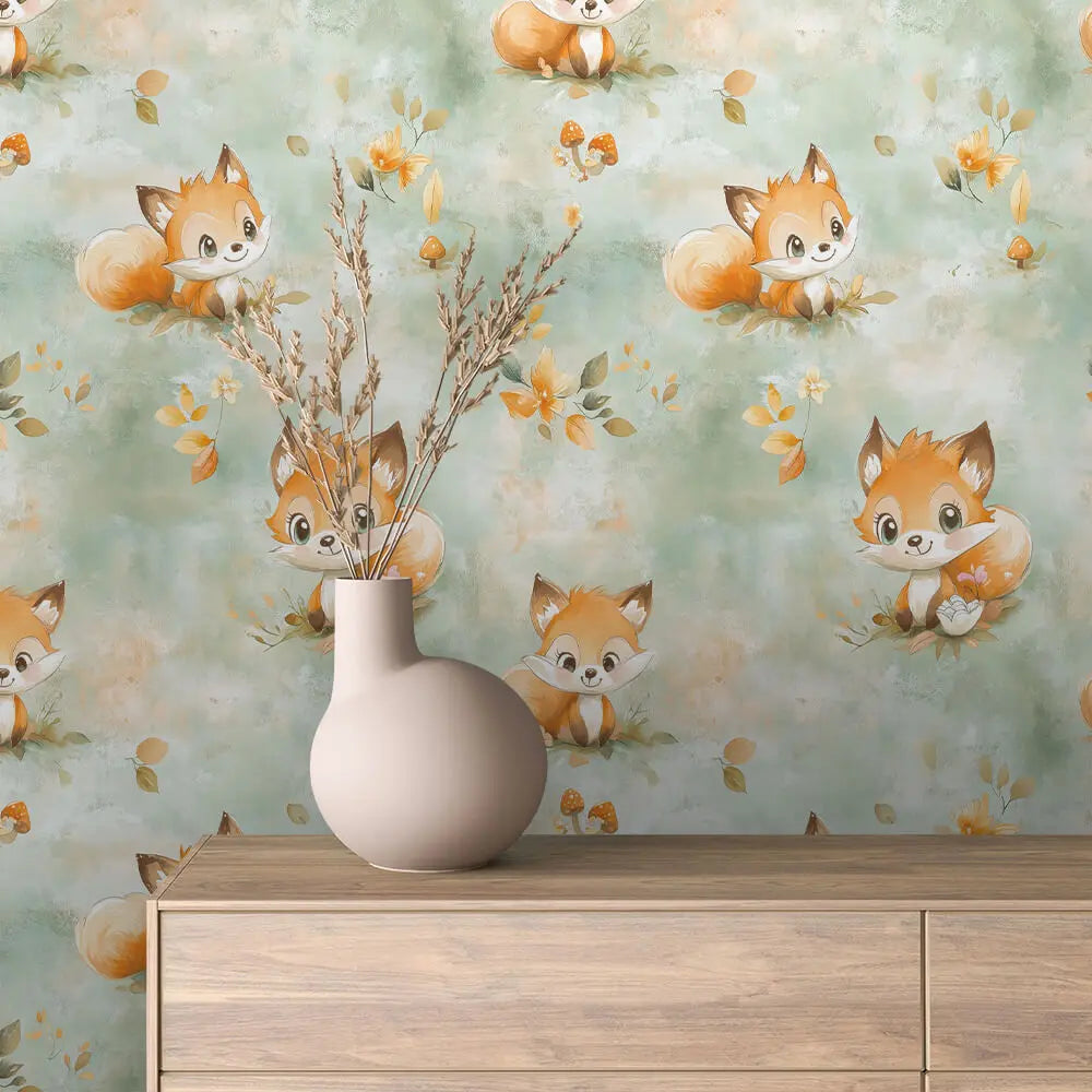 enchanted fox & autumn meadow - wallcreatives