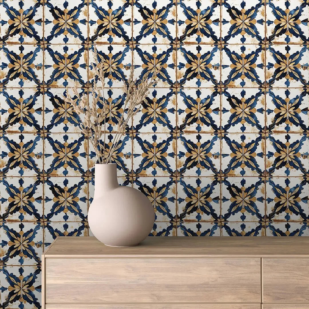Gilded Cobalt Heritage Tiles - WallCreatives