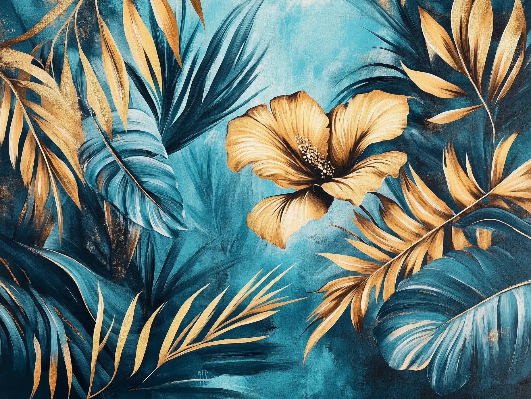 Gilded Teal Tropical Escape - WallCreatives