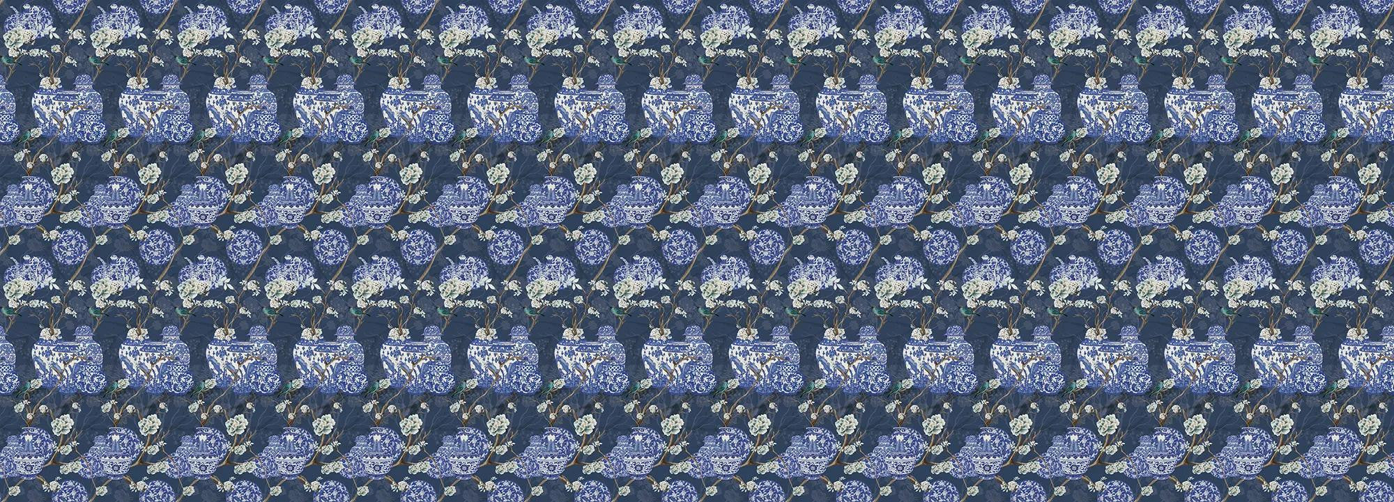 Hydrangea and Ginger Tea Party Blue Wallpaper Vladila