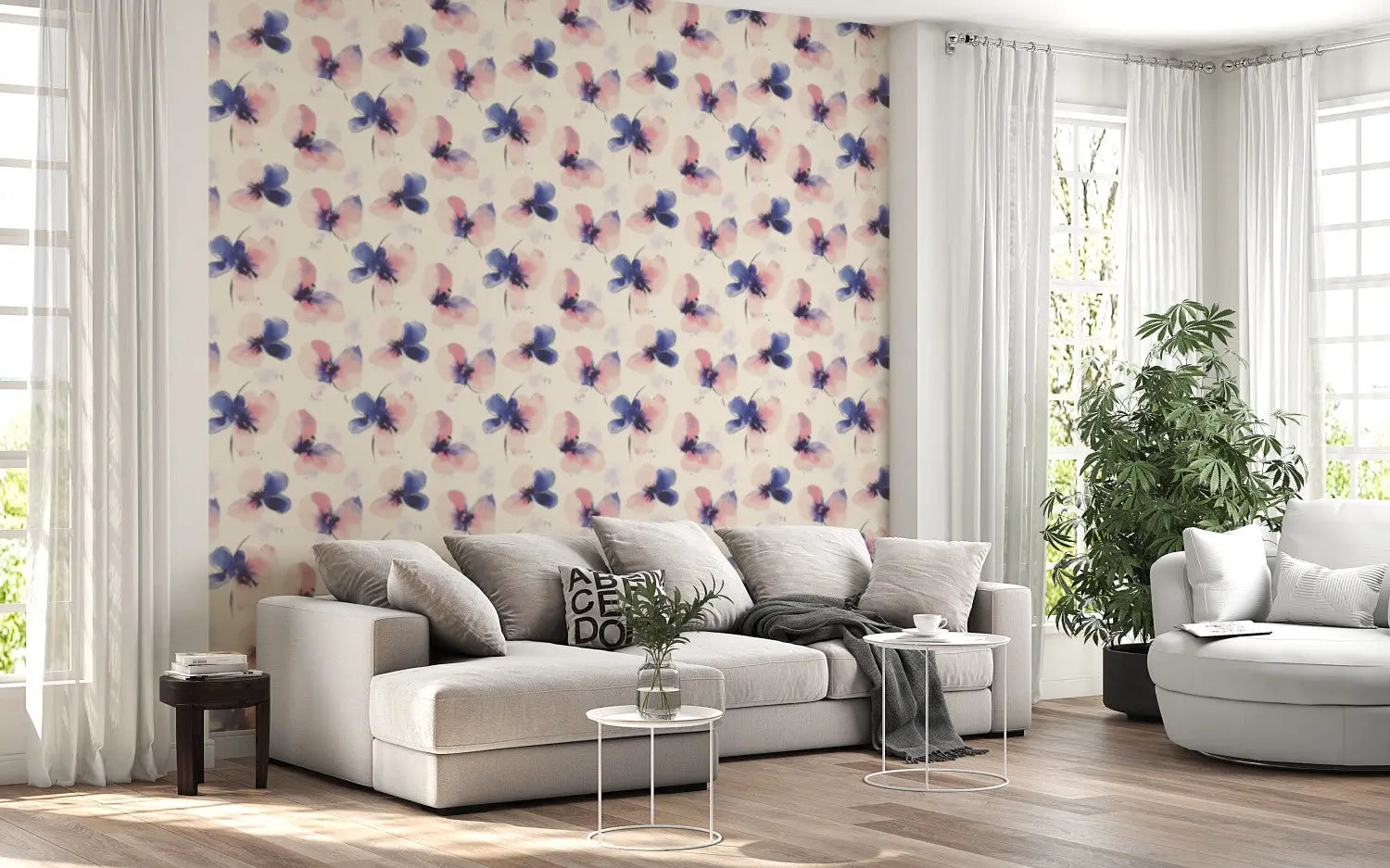 Indigo Blush Watercolor Blooms WallCreatives