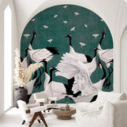 Grus Japonesis in Green Wallpaper Vladila