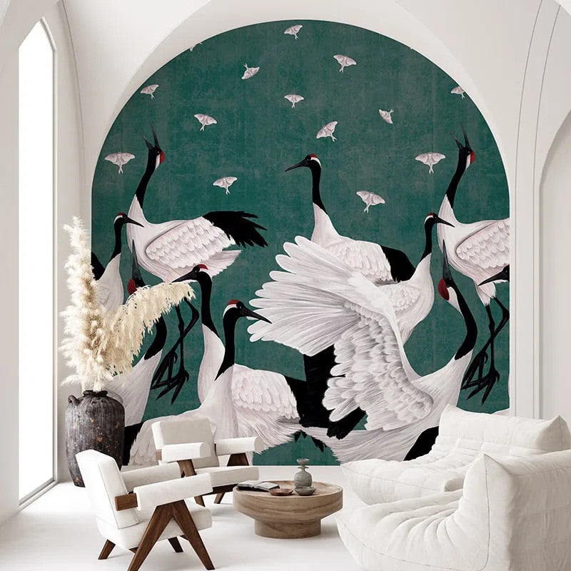 Grus Japonesis in Green Wallpaper Vladila