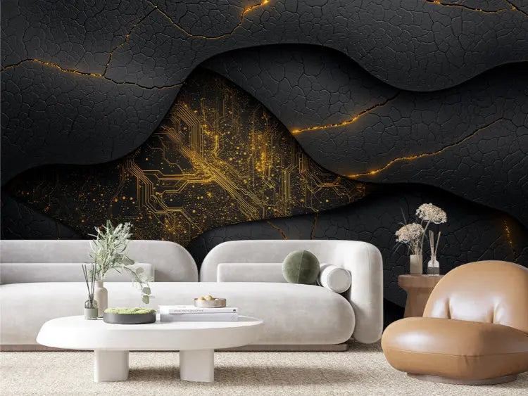 Golden Tectonic Circuit Breach - WallCreatives