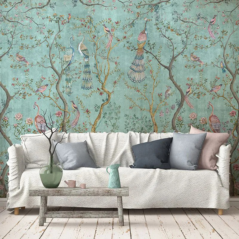 Peacock Chinoiserie in Turquoise Wallpaper Vladila