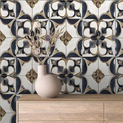 Azure Bloom Gilded Medallion - WallCreatives