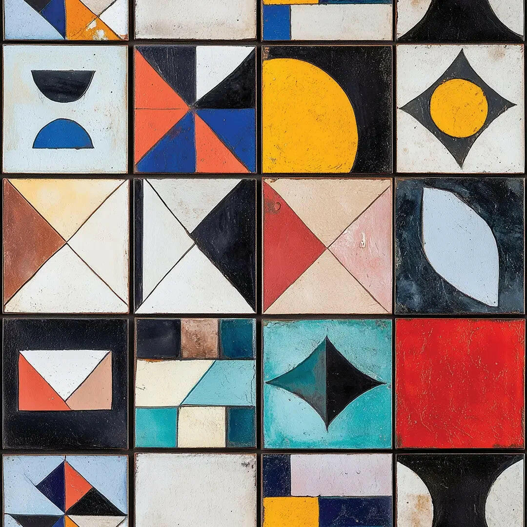 Mid-Century Artisan Tile Mural - WallCreatives