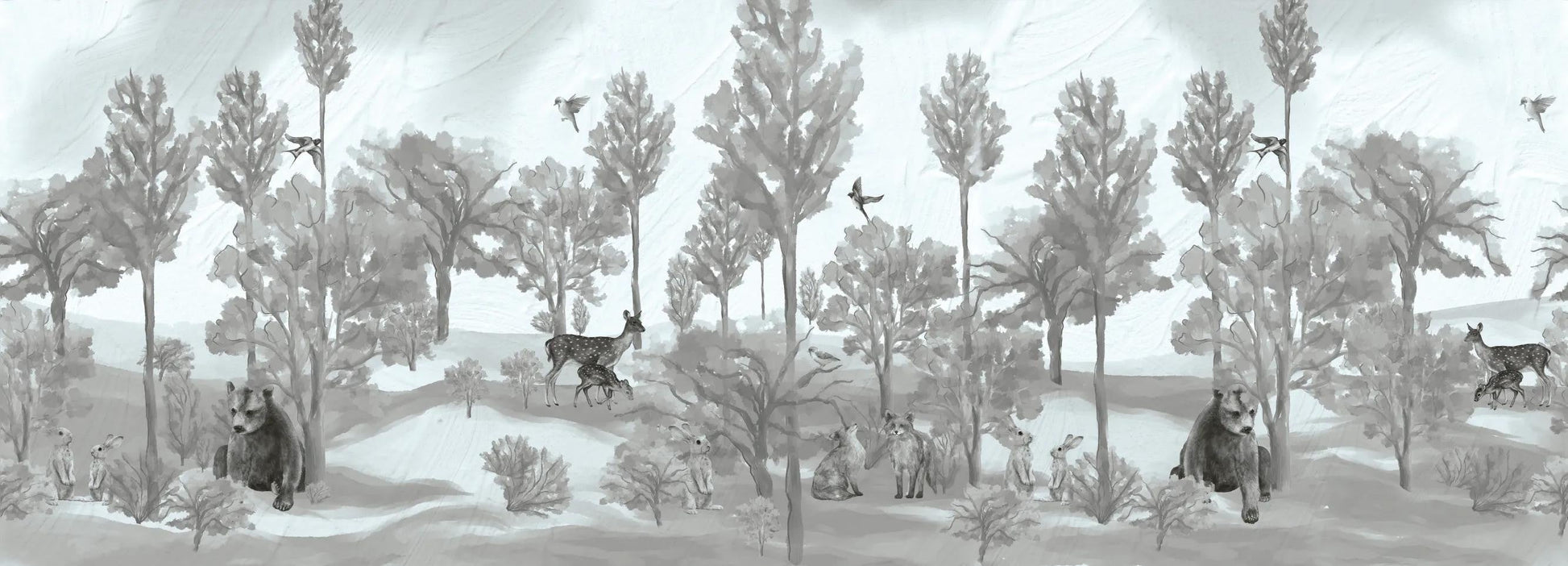 Foggy forest faun in grey Wallpaper Vladila