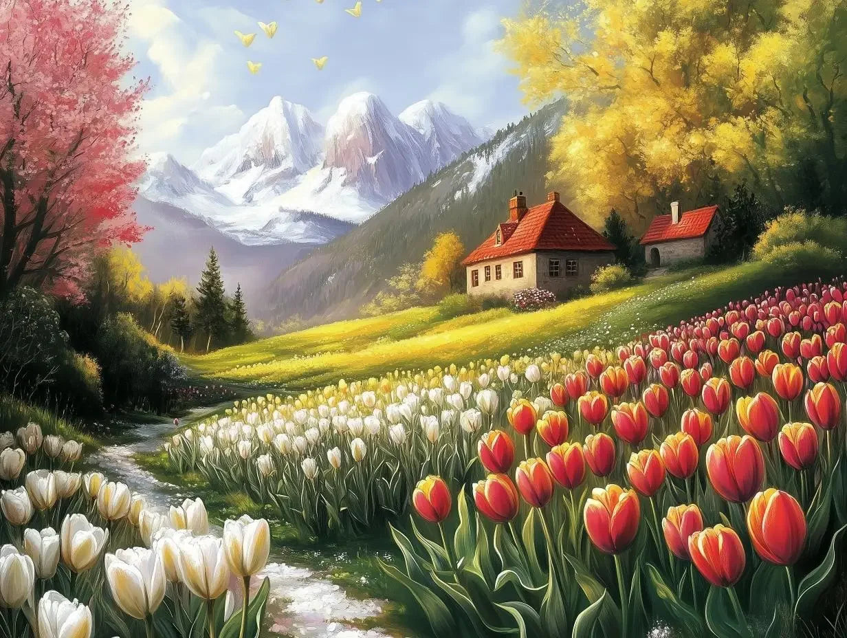 Serene Valley Springtime Mural - WallCreatives