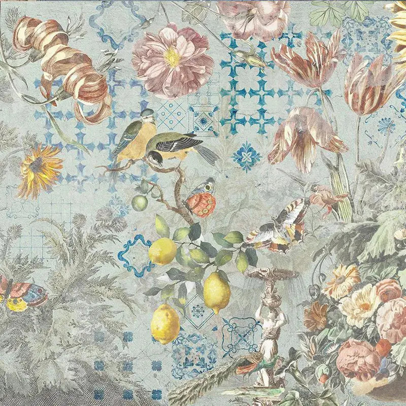 Ceramic Flowers (Blue) Wallpaper Vladila