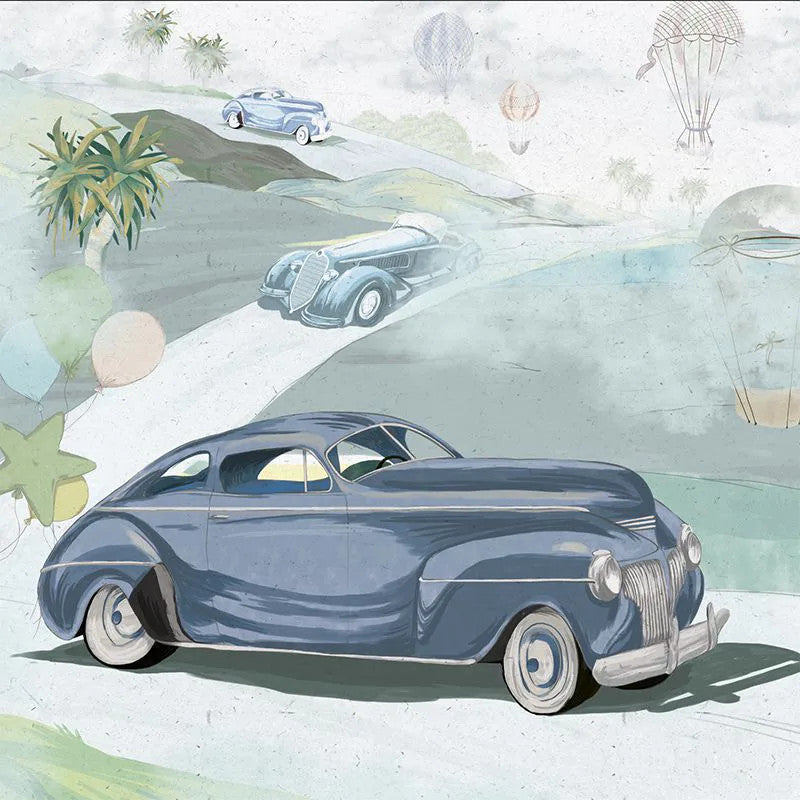 Retro cars (blue) Wallpaper Vladila