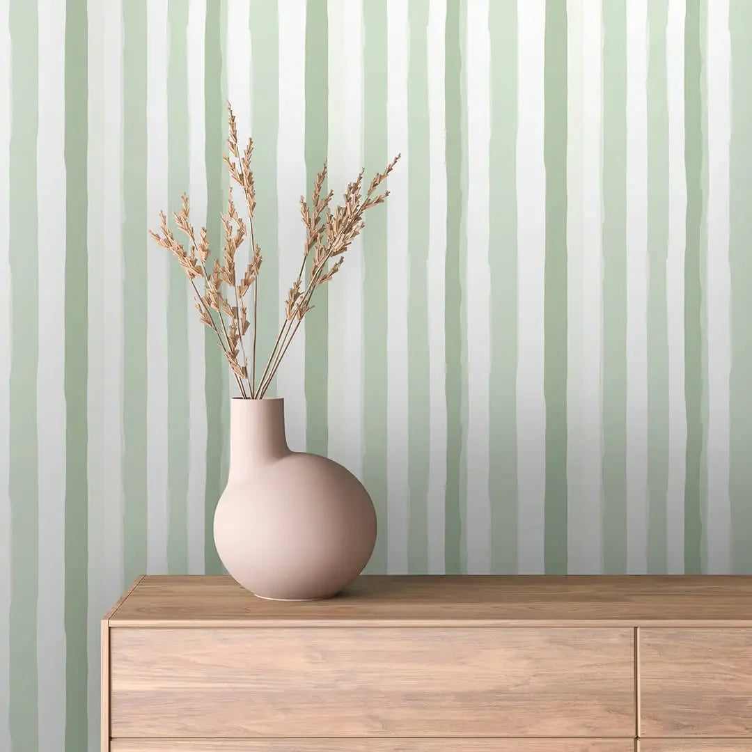 Serene Sage Brushstroke Stripes - WallCreatives