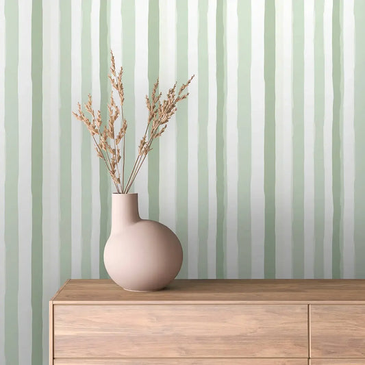 Serene Sage Brushstroke Stripes - WallCreatives