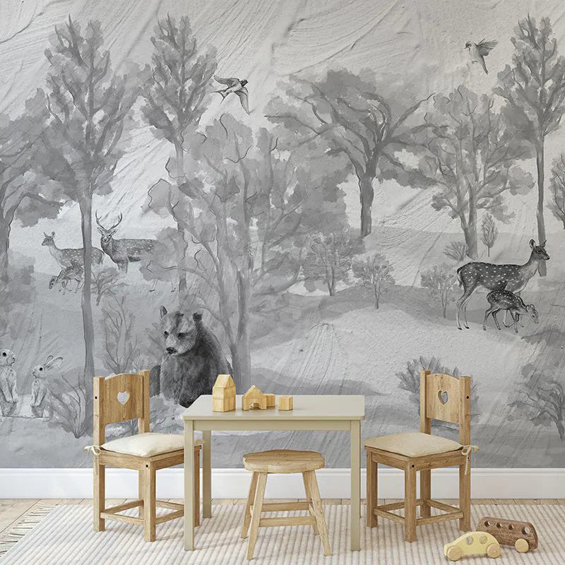 Foggy forest faun in grey Wallpaper Vladila