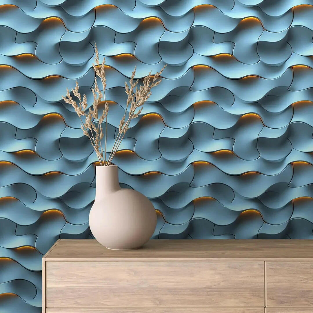 Luminous Azure Tides Wall Panels - WallCreatives