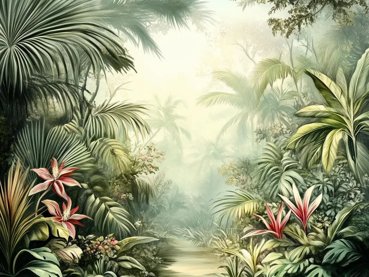 Misty Jungle Sanctuary Mural - WallCreatives