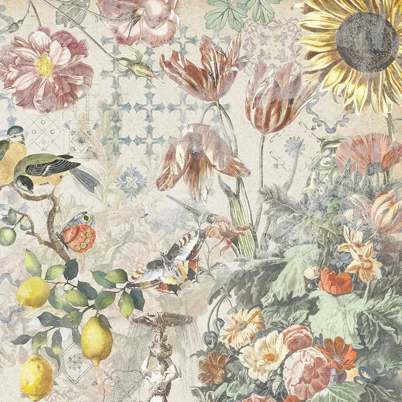 Ceramic Flowers (Cream) Wallpaper Vladila