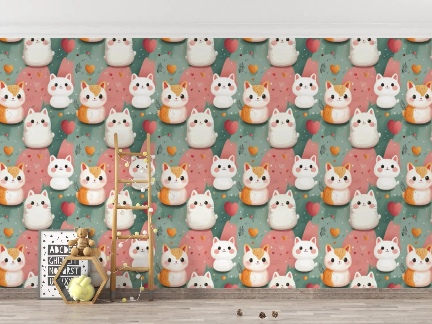 Kawaii Cat Cuddle Paradise WallCreatives