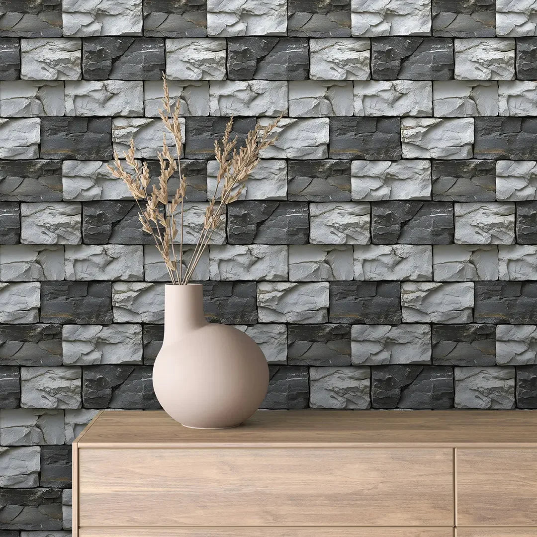 Charcoal and Chalk Stone Blocks - WallCreatives