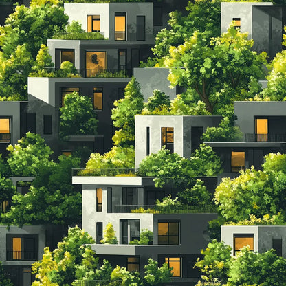 Verdant Urban Oasis at Dusk - WallCreatives