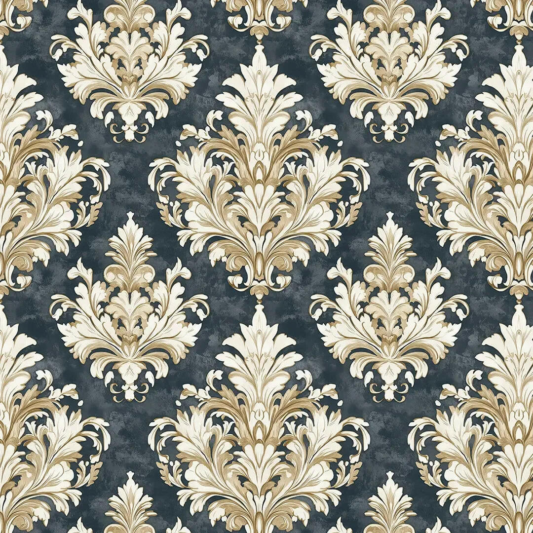 Sovereign Gold & Slate Damask - WallCreatives