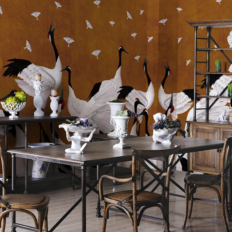 Grus Japonesis in Ochre Wallpaper Vladila