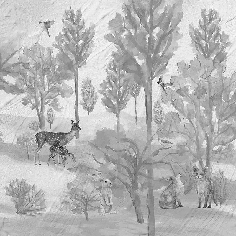 Foggy forest faun in grey Wallpaper Vladila