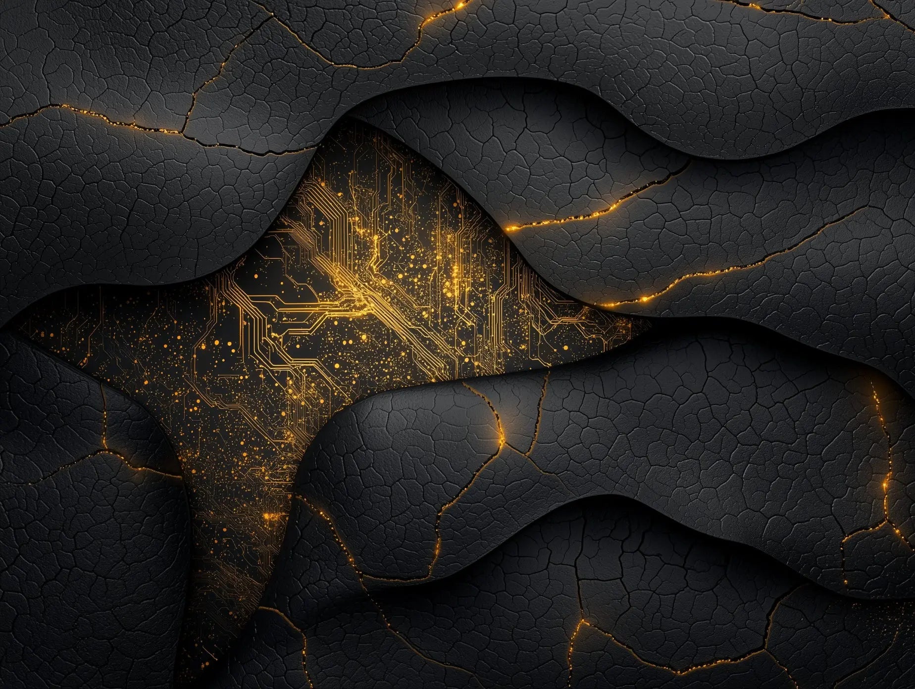 Golden Tectonic Circuit Breach - WallCreatives