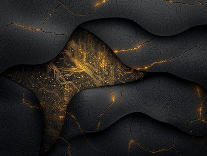 Golden Tectonic Circuit Breach - WallCreatives