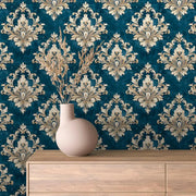 Gilded Sapphire Damask Flourish - WallCreatives