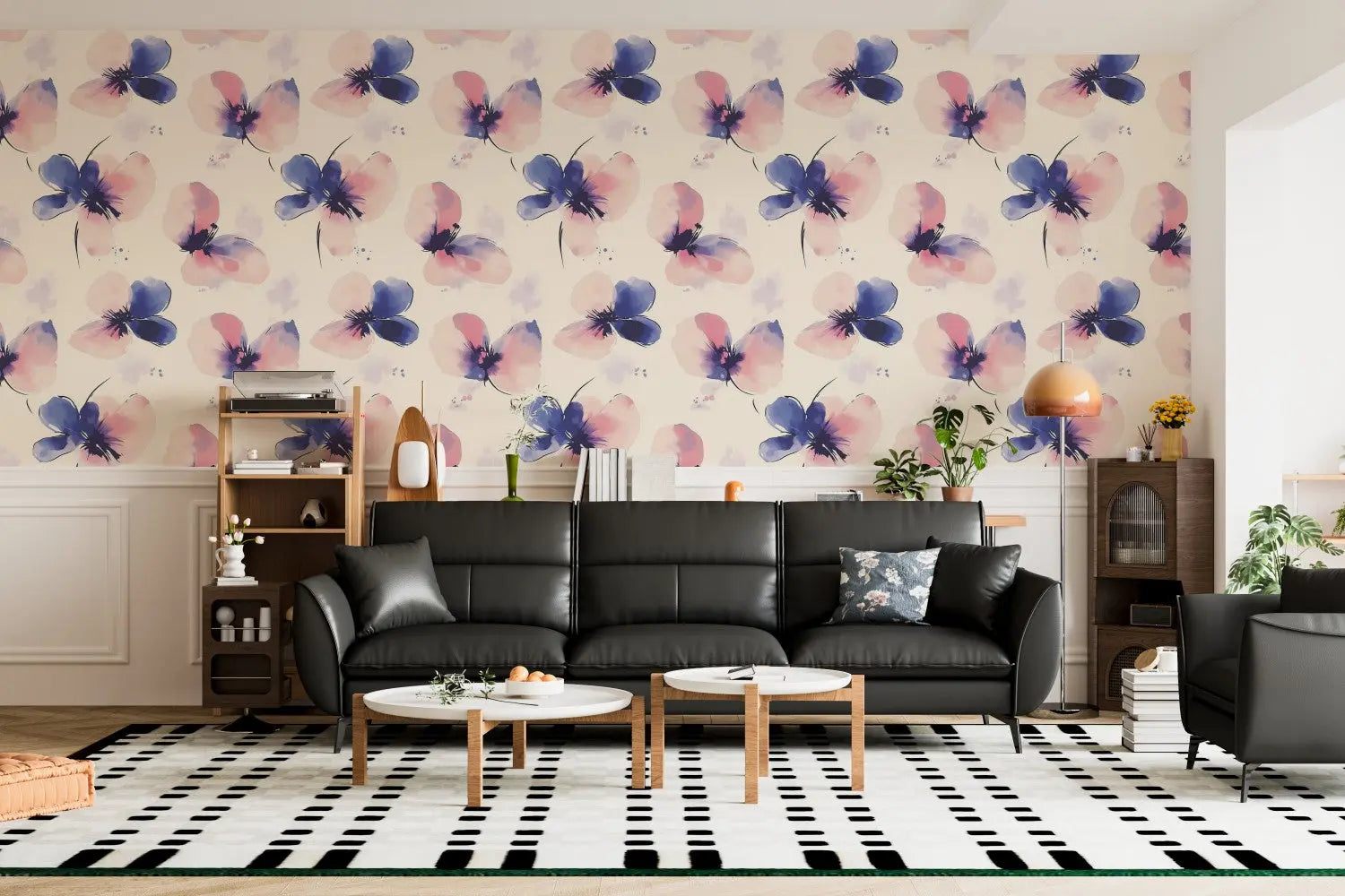 Indigo Blush Watercolor Blooms WallCreatives