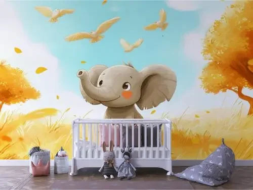 Whimsical Elephant's Autumn Daydream - WallCreatives