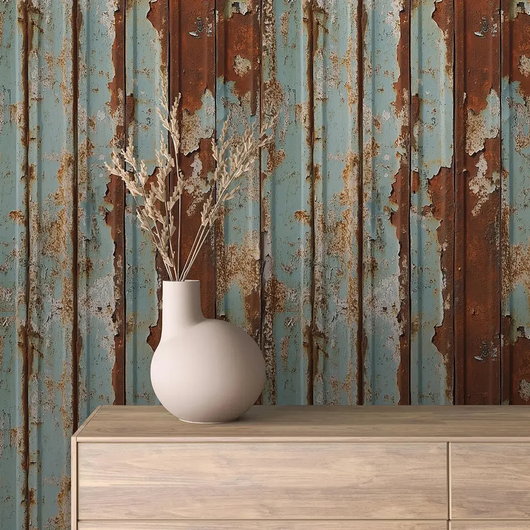 urban teal and rust patina - wallcreatives